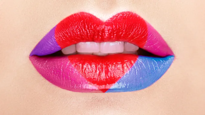 Lips painted with a lipstick heart